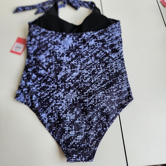 NWT NOON SWIM Women's Ruched Halter 1 Piece Swimming Suit Black White Sz 18 - Picture 9 of 16